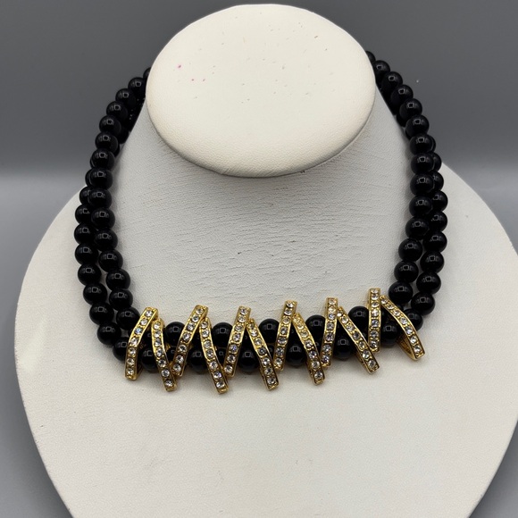 Jewelry - Black Onyx and Rhinestone Choker Necklace JP387